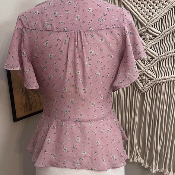 Peplum Button Down Pink Floral Top Medium - Picture 3 of 5
